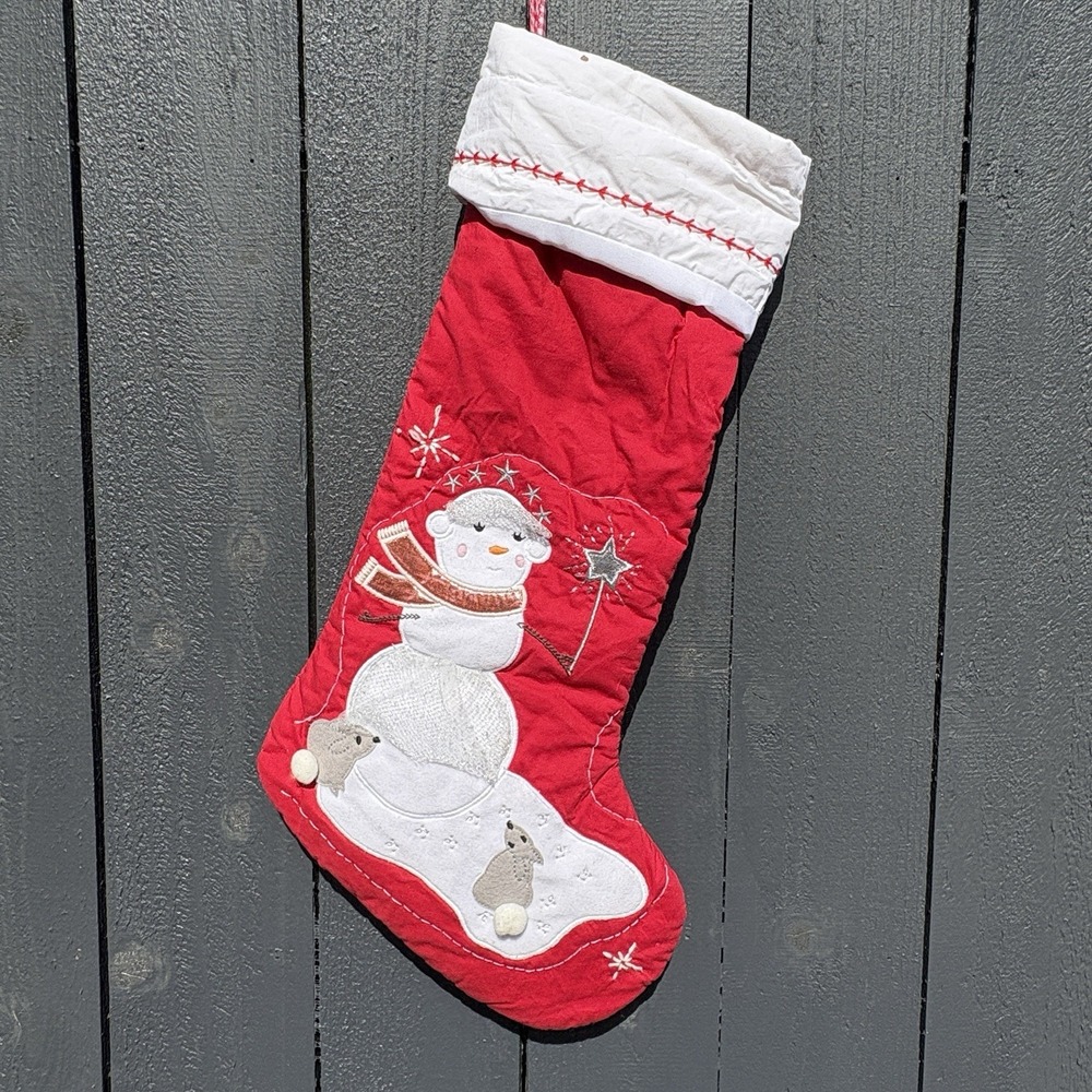 Pottery Barn Snowman Fairy Christmas Stocking Holiday Quilted Hook No Monogram